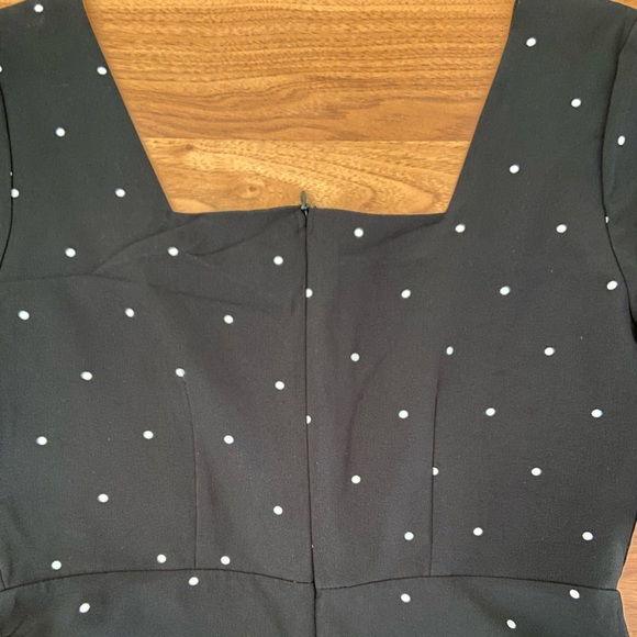 Black & White Polka Dot Long Dress with Square Neckline - Picture 3 of 5